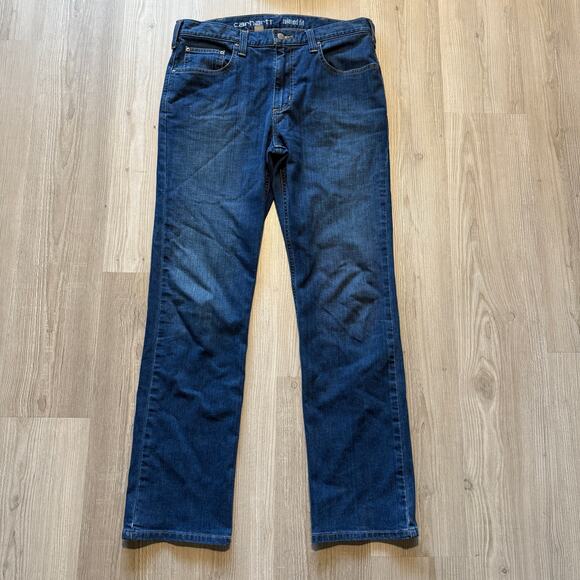 Men's Carhartt Rugged Flex Straight Leg Dark Blue Denim Work Jeans Sz 34 x 32